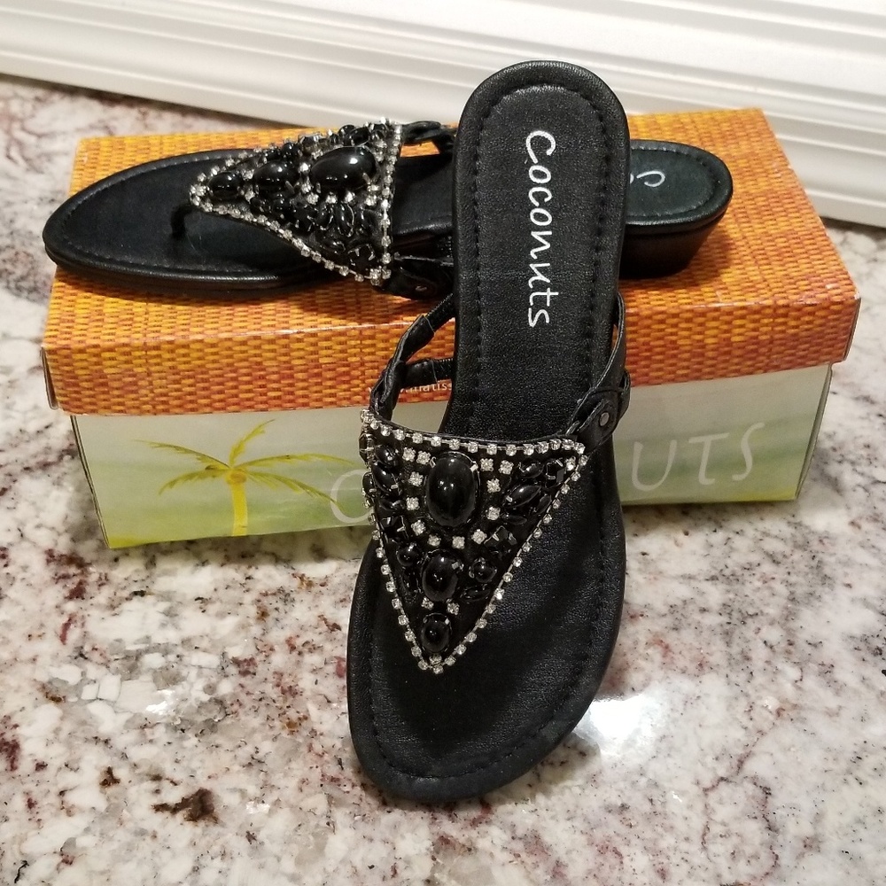 Coconuts black bling beaded Lizzy sandals flats 8